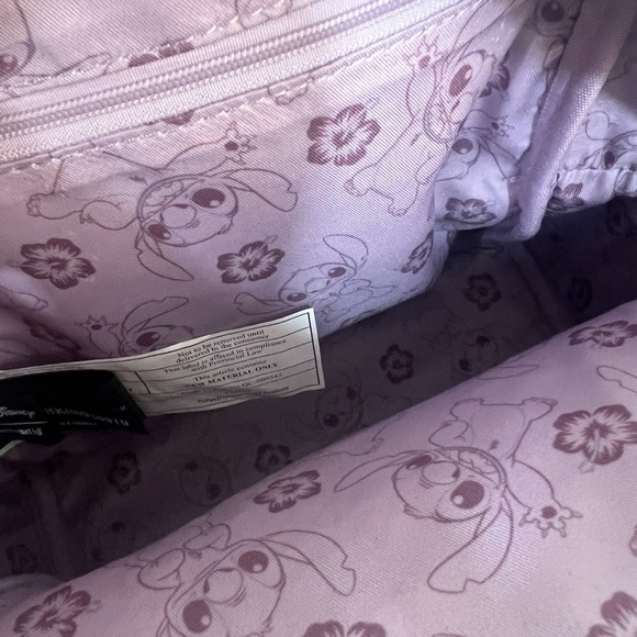 LOUNGEFLY: DISNEY LILO & STITCH OHANA SATIN MINI BACKPACK WITH FAUX LEATHER TRIM - Picture 3 of 4